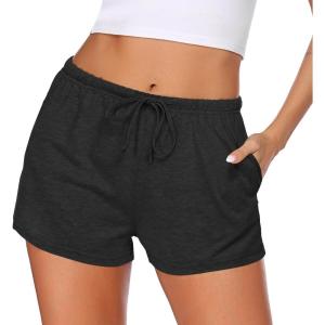 imageEkouaer Women Pajama Shorts Comfy Lounge Bottom with Pockets Stretch Strip Sleepwear Drawstring Pj Bottoms Sleep ShortsBlack