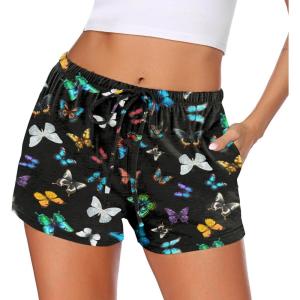 imageEkouaer Women Pajama Shorts Comfy Lounge Bottom with Pockets Stretch Strip Sleepwear Drawstring Pj Bottoms Sleep ShortsBlack Butterfly