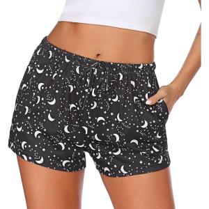 imageEkouaer Women Pajama Shorts Comfy Lounge Bottom with Pockets Stretch Strip Sleepwear Drawstring Pj Bottoms Sleep ShortsBlack Moon