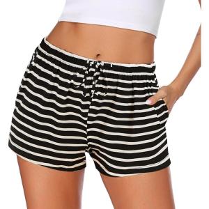 imageEkouaer Women Pajama Shorts Comfy Lounge Bottom with Pockets Stretch Strip Sleepwear Drawstring Pj Bottoms Sleep ShortsBlack Strip