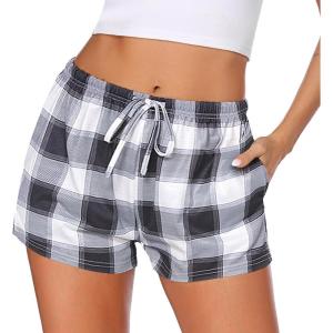 imageEkouaer Women Pajama Shorts Comfy Lounge Bottom with Pockets Stretch Strip Sleepwear Drawstring Pj Bottoms Sleep ShortsBlack White Plaid