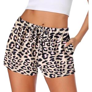 imageEkouaer Women Pajama Shorts Comfy Lounge Bottom with Pockets Stretch Strip Sleepwear Drawstring Pj Bottoms Sleep ShortsBrown Leopard