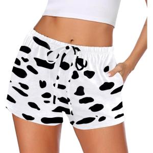 imageEkouaer Women Pajama Shorts Comfy Lounge Bottom with Pockets Stretch Strip Sleepwear Drawstring Pj Bottoms Sleep ShortsCow Print