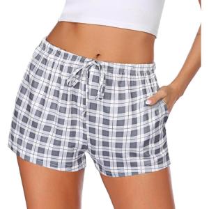 imageEkouaer Women Pajama Shorts Comfy Lounge Bottom with Pockets Stretch Strip Sleepwear Drawstring Pj Bottoms Sleep ShortsGrey Plaid