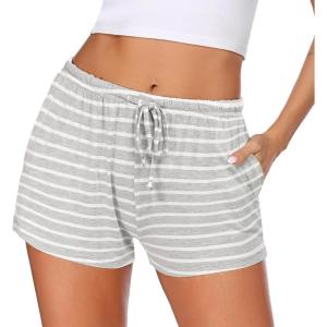 imageEkouaer Women Pajama Shorts Comfy Lounge Bottom with Pockets Stretch Strip Sleepwear Drawstring Pj Bottoms Sleep ShortsGrey Strip