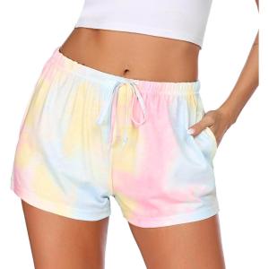 imageEkouaer Women Pajama Shorts Comfy Lounge Bottom with Pockets Stretch Strip Sleepwear Drawstring Pj Bottoms Sleep ShortsTie Dye Yellow