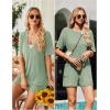 imageEkouaer Rompers for Women Casual Ribbed Short Sleeve TShirt Tee Romper Summer Outfits with Pockets 2025Celadon Green