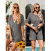 imageEkouaer Rompers for Women Casual Ribbed Short Sleeve TShirt Tee Romper Summer Outfits with Pockets 2025Dark Grey
