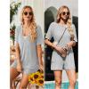 imageEkouaer Rompers for Women Casual Ribbed Short Sleeve TShirt Tee Romper Summer Outfits with Pockets 2025Light Gery