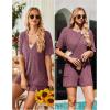 imageEkouaer Rompers for Women Casual Ribbed Short Sleeve TShirt Tee Romper Summer Outfits with Pockets 2025Maroon