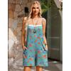 imageEkouaer Women Summer Casual Sleeveless Rompers Spaghetti Strap Shorts Overalls Boho Floral Outfits 2025 Jumpsuit With PocketsBlue Floral Print