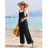 imageEkouaer Womens Casual Sleeveless Jumpsuits Summer Boho Wide Leg Floral Rompers Overalls with PocketsBlack