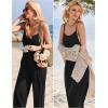 imageEkouaer Womens Casual Sleeveless Jumpsuits Summer Boho Wide Leg Floral Rompers Overalls with PocketsBlack