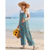 imageEkouaer Womens Casual Sleeveless Jumpsuits Summer Boho Wide Leg Floral Rompers Overalls with PocketsBlue Red Floral