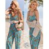 imageEkouaer Womens Casual Sleeveless Jumpsuits Summer Boho Wide Leg Floral Rompers Overalls with PocketsBlue Red Floral