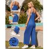 imageEkouaer Womens Casual Sleeveless Jumpsuits Summer Boho Wide Leg Floral Rompers Overalls with PocketsDark Blue