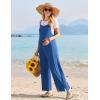 imageEkouaer Womens Casual Sleeveless Jumpsuits Summer Boho Wide Leg Floral Rompers Overalls with PocketsDark Blue
