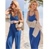 imageEkouaer Womens Casual Sleeveless Jumpsuits Summer Boho Wide Leg Floral Rompers Overalls with PocketsDark Blue