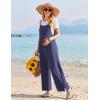 imageEkouaer Womens Casual Sleeveless Jumpsuits Summer Boho Wide Leg Floral Rompers Overalls with PocketsNavy Blue