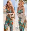 imageEkouaer Womens Casual Sleeveless Jumpsuits Summer Boho Wide Leg Floral Rompers Overalls with PocketsPlant Leaves Floral