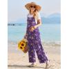 imageEkouaer Womens Casual Sleeveless Jumpsuits Summer Boho Wide Leg Floral Rompers Overalls with PocketsPurple Floral