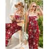 imageEkouaer Womens Casual Sleeveless Jumpsuits Summer Boho Wide Leg Floral Rompers Overalls with PocketsRed Floral
