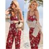imageEkouaer Womens Casual Sleeveless Jumpsuits Summer Boho Wide Leg Floral Rompers Overalls with PocketsRed Floral