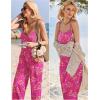 imageEkouaer Womens Casual Sleeveless Jumpsuits Summer Boho Wide Leg Floral Rompers Overalls with PocketsRose Pink Floral