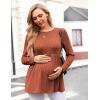 imageEkouaer Womens Maternity Tops Long Sleeve Pregnancy Tunic Blouses Crew Neck Ribbed Shirts Pregnant ClothesCaramel