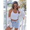 imageEkouaer Womens Waffle Knit Pajama Shorts Soft Drawstring Lounge bottoms Casual Workout Shorts with PocketsLight Blue
