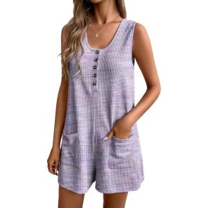 imageEkouaer Women Rompers Waffle Summer Overalls Shorts Loose Jumpsuit with Pockets Casual 2025 Beach Outfits Vacation ClothesPurple