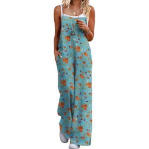 imageEkouaer Womens Casual Sleeveless Jumpsuits Summer Boho Wide Leg Floral Rompers Overalls with PocketsBlue Red Floral