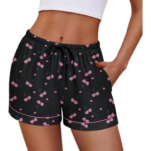 imageEkouaer Womens Pajama Shorts Casual Summer Sleep Shorts Cute Printed Lounge Pj Bottoms with Drawstring ampamp PocketsCherry