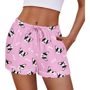 imageEkouaer Womens Pajama Shorts Casual Summer Sleep Shorts Cute Printed Lounge Pj Bottoms with Drawstring ampamp PocketsPink Dogs