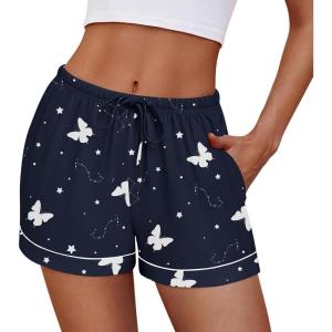imageEkouaer Womens Pajama Shorts Casual Summer Sleep Shorts Cute Printed Lounge Pj Bottoms with Drawstring ampamp PocketsSky Butterfly