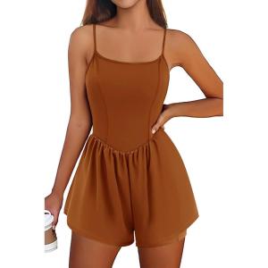 imageEkouaer Womens Summer Sleeveless Workout Rompers Athletic Jumpsuit Double Lined Shorts One Piece Gym Yoga Clothes XSXLBrown