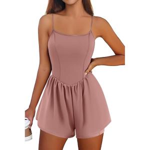 imageEkouaer Womens Summer Sleeveless Workout Rompers Athletic Jumpsuit Double Lined Shorts One Piece Gym Yoga Clothes XSXLDark Pink