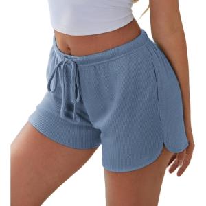 imageEkouaer Womens Waffle Knit Pajama Shorts Soft Drawstring Lounge bottoms Casual Workout Shorts with PocketsBlue