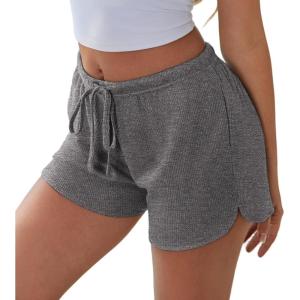 imageEkouaer Womens Waffle Knit Pajama Shorts Soft Drawstring Lounge bottoms Casual Workout Shorts with PocketsDark Grey