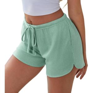 imageEkouaer Womens Waffle Knit Pajama Shorts Soft Drawstring Lounge bottoms Casual Workout Shorts with PocketsLight Green