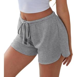 imageEkouaer Womens Waffle Knit Pajama Shorts Soft Drawstring Lounge bottoms Casual Workout Shorts with PocketsLight Grey