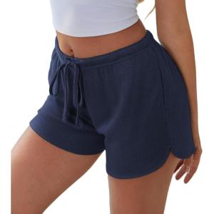 imageEkouaer Womens Waffle Knit Pajama Shorts Soft Drawstring Lounge bottoms Casual Workout Shorts with PocketsNavy Blue