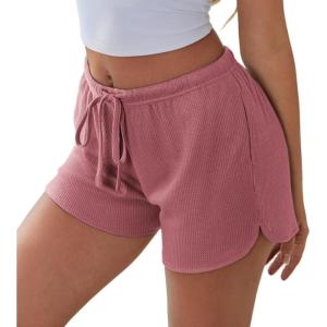 imageEkouaer Womens Waffle Knit Pajama Shorts Soft Drawstring Lounge bottoms Casual Workout Shorts with PocketsPink