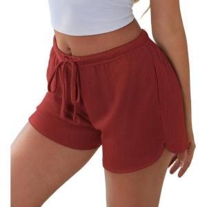imageEkouaer Womens Waffle Knit Pajama Shorts Soft Drawstring Lounge bottoms Casual Workout Shorts with PocketsWine Red