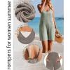imageEkouaer Rompers for Women Summer Casual Sleeveless Spaghetti Strap Jumpsuit Ribbed Shorts Overalls with PocketsArmy Green