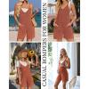 imageEkouaer Rompers for Women Summer Casual Sleeveless Spaghetti Strap Jumpsuit Ribbed Shorts Overalls with PocketsCaramel