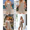 imageEkouaer Rompers for Women Summer Casual Sleeveless Spaghetti Strap Jumpsuit Ribbed Shorts Overalls with PocketsKhaki