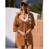 imageEkouaer Summer Rompers for Women 2025 Short Sleeve Oversized Reversible Baggy Tshirt Romper Jumpsuit Outfits with PocketsCaramel