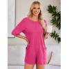imageEkouaer Summer Rompers for Women 2025 Short Sleeve Oversized Reversible Baggy Tshirt Romper Jumpsuit Outfits with PocketsHot Pink