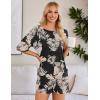 imageEkouaer Summer Rompers for Women 2025 Short Sleeve Oversized Reversible Baggy Tshirt Romper Jumpsuit Outfits with PocketsLeaves Black Khaki
